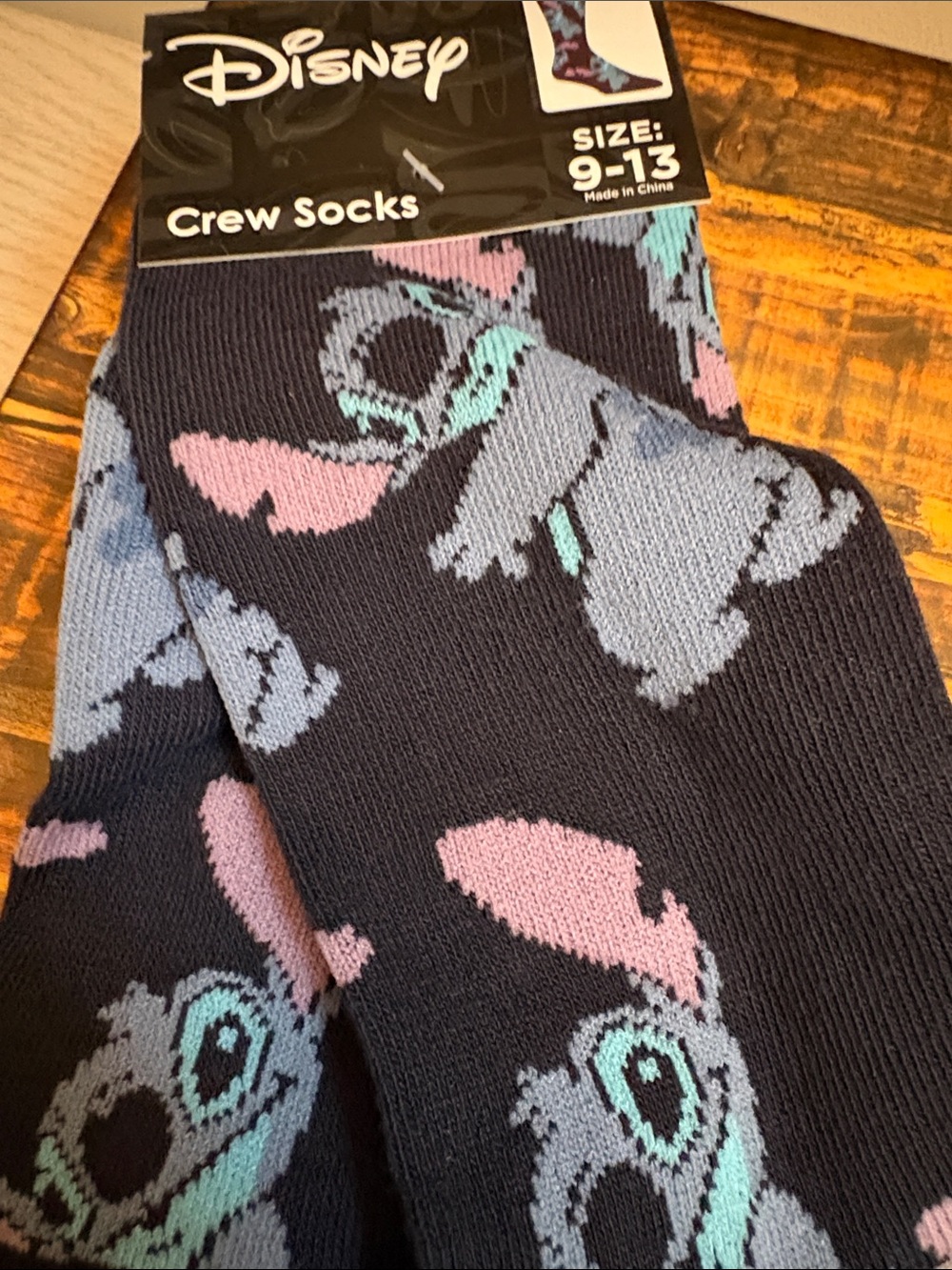 Disney Stitch Black Graphic Crew Socks Pink & Teal Adult size 9-13 NWT